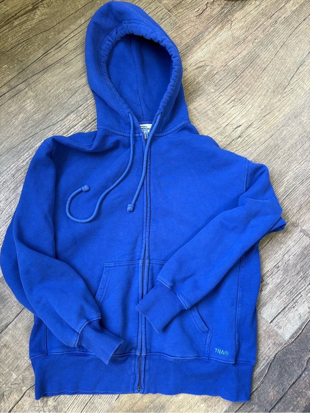TNA Sweatfleece Boyfriend Fit Blue Full-Zip Hoodie Sweatshirt -